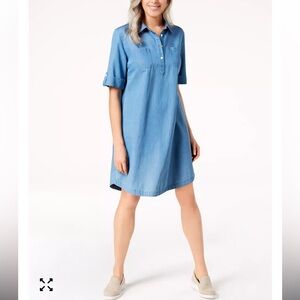 Karen Scott Light Blue Chambray Shirt Dress
